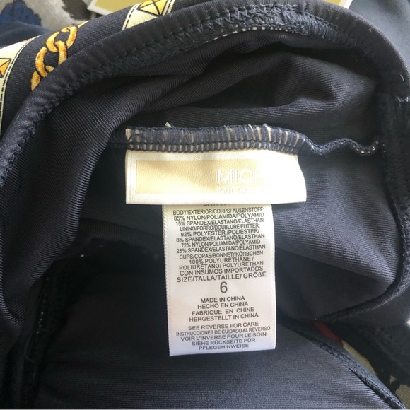 MICHAEL KORS Retail $114 Navy Halter One Piece Swimsuit Chain Border Size 6 - Picture 6 of 6